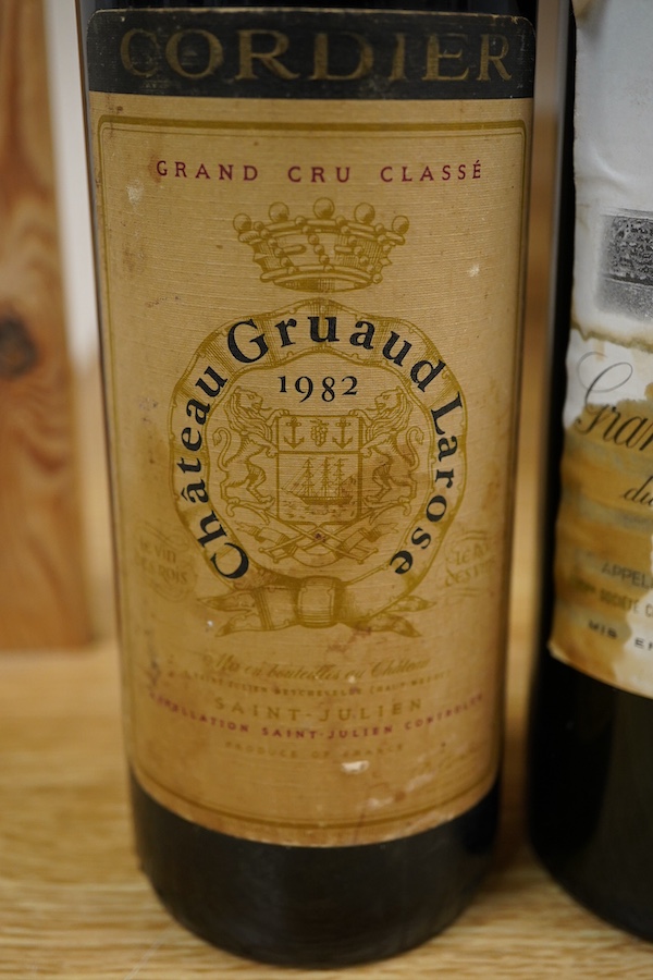 A bottle of Grand Vin de Léoville du Marquis de Las Cases Saint-Julien, 1976 and a bottle of Cordier Chateau Gruaud LaRose Saint-Julien 1982